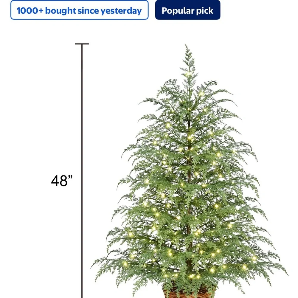 My Texas House Pre-Lit VIRAL Christmas Potted Cypress Tree 4’ w/Twinkling Lights